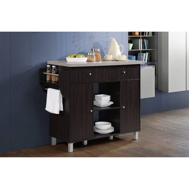 Wood Kitchen Island, Chocolate/Gray