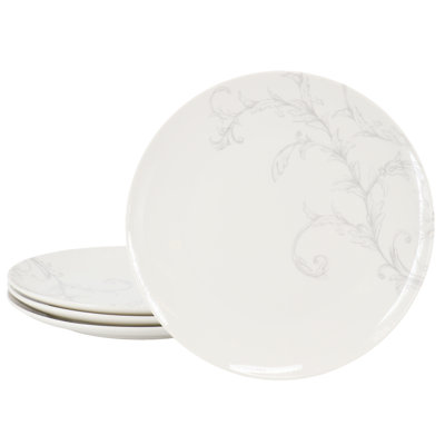 Martha Stewart Everyday Peony 4 Piece 10.5 Inch Round Fine Ceramic Dinner Plate Set in White