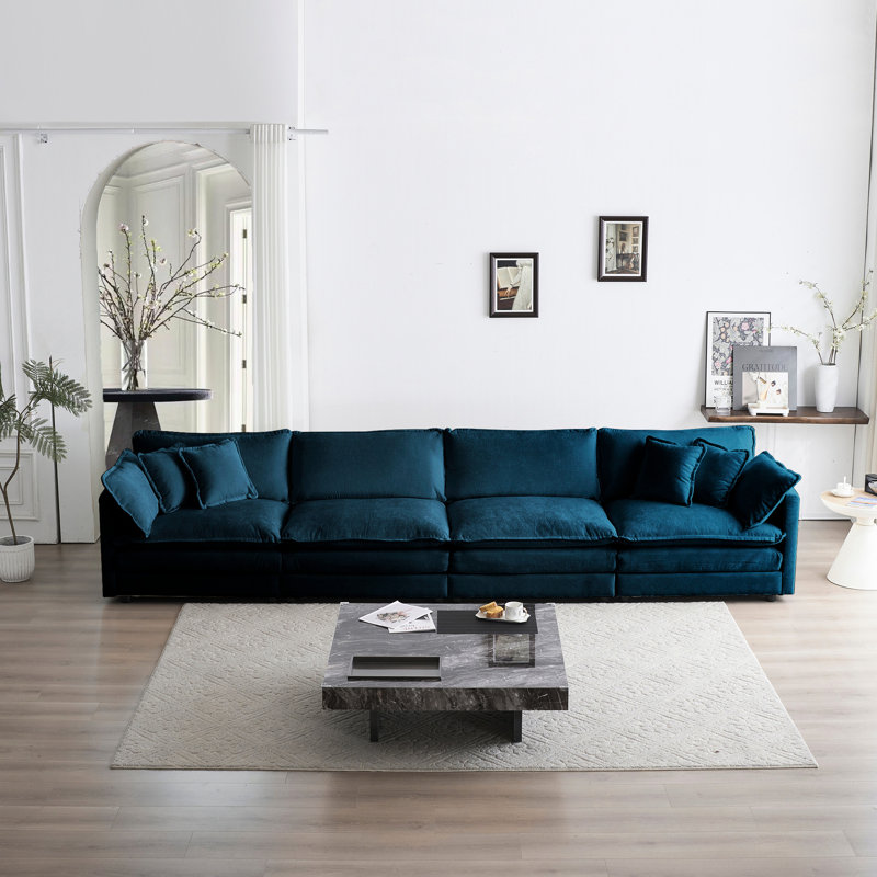 Blue Chenille For 4 - Structure et coussin de détente confortable 4: chenille, bois massif