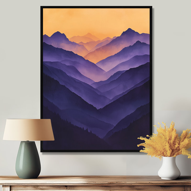 «Gramoz Lavender Peaks At Dusk III - Mountains», art mural, H 20 po x l 12 po, Impression sur cadre flottant, Noir