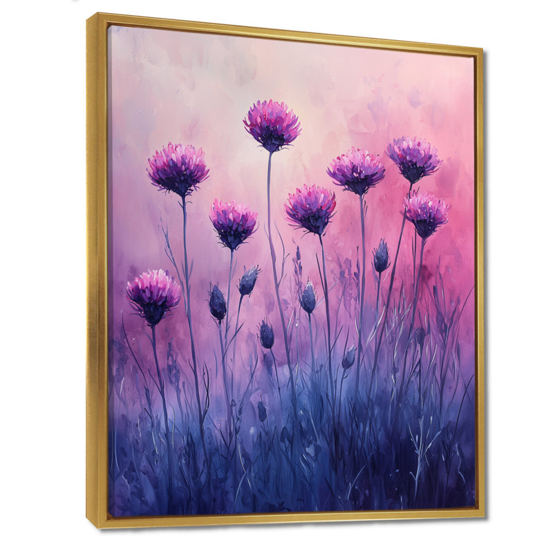 Rêve de champs de bleuet en mauve II - Art mural bleuets, H 32 po x l 24 po, Reproduction encadrée sans passe-partout, Doré