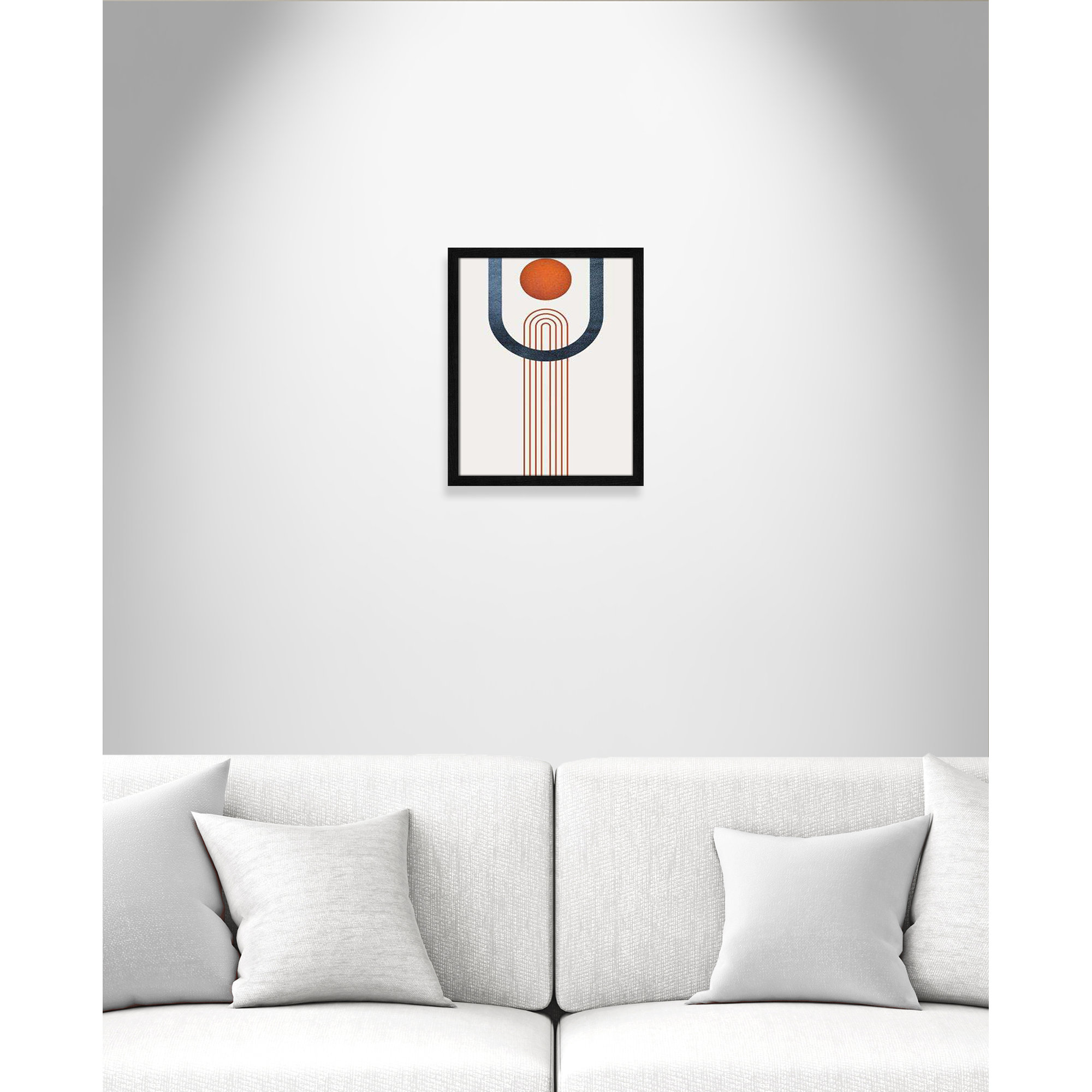 Minimalist Mid Century Orange Navy III By Urban Epiphany - Framed Art Full Bleed, Black, 19" H x 16" W x 0.75" D