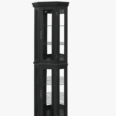 Vitrine de coin lumineuse - étagère en verre avec portes en verre trempé, tablettes réglables et ampoule à perles incluse - armoire de bar idéale pour la décoration intérieure - noire