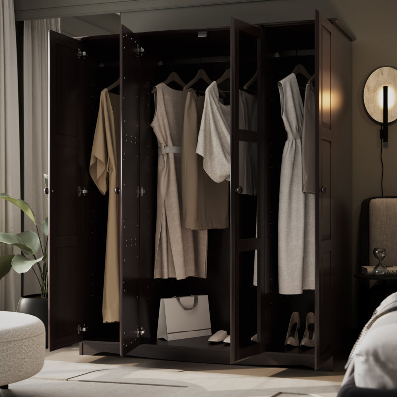 Armoire-penderie 100% bois massif Arieyana, Café