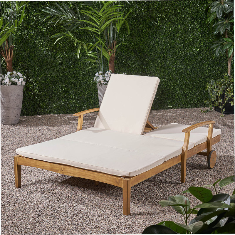 Double chaise longue de patio avec coussin, Crème