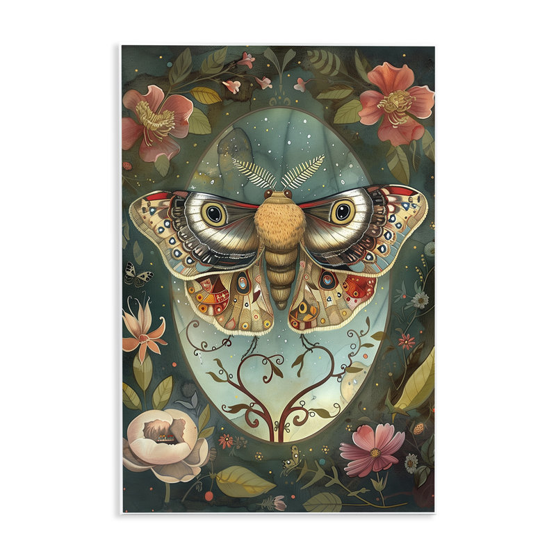 Plaque murale Ornate Botanicals & Moth, design par The Dutch Lady, H 15 po x l 10 po