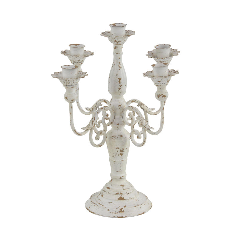 19'' H Metal Tabletop Candelabra, White