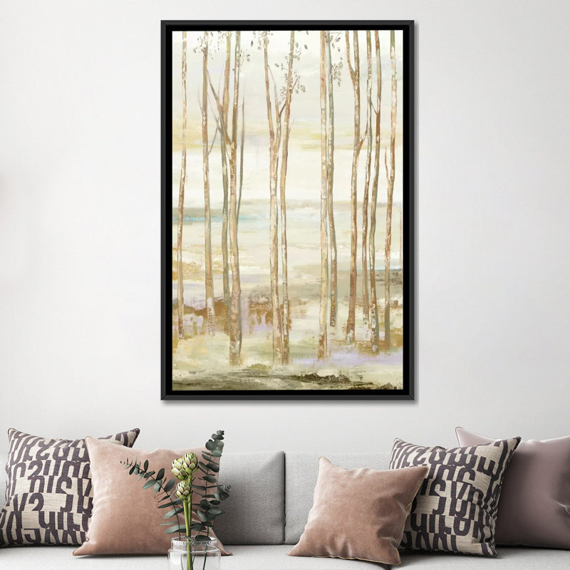 «White on White Trees», reproduction sur toile, H 60 po x l 40po x P 1,5 po, Toile avec cadre noir, Pas de tapis