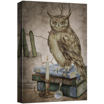 Hibou rétro et livres avec bougie Moody foncé, œuvres d'art moderne, décor