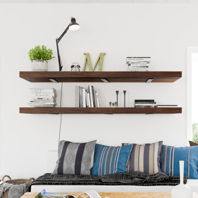 Heavy Duty Floating Shelves Set of 2-55 Inch Wood Floating Shelves for Wall Long, 12 Inch Deep Floating Shelves, Wall Shelves for Living Room,Bedroom,Kitchen&Home-55W x 12D x 2H-Dark Brown