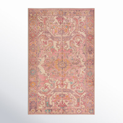 Framboise Oriental Machine Woven Polyester Area Rug in Pink/Purple