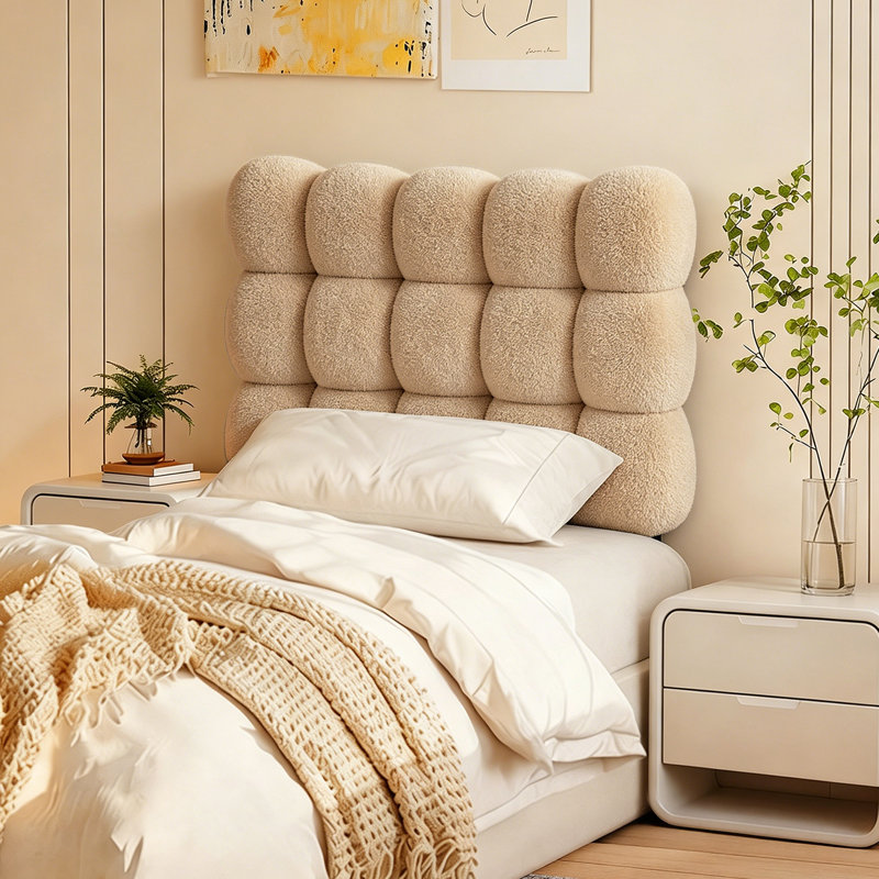 Tête de lit capitonnée Cloud pour lit simple - Doublure en molleton effet peluche, fixation murale sans perçage, rembourrage en mousse haute densité