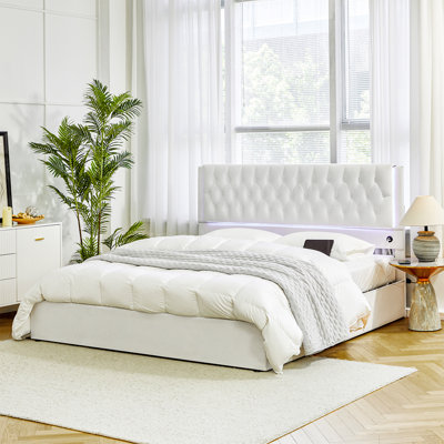 Marveline Hydraulic Lift Mechanism Storage Bed with Built-in USB and LED