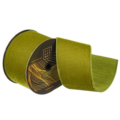  4" Lime Velvet Wired Ribbon. Lime Dupion backing.