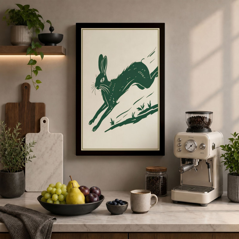 Leaping Hare Scandinavian - Wrapped Canvas, 18x12 - 45.7 x 30.5 cm, Ochre Border
