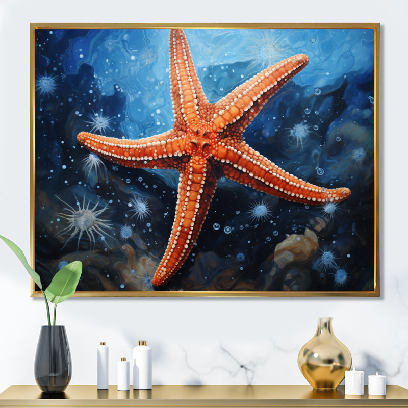 «Antioch Coral Starfish Underwater», reproduction sur toile, H 34 po x l 44 po, Cadre flottant doré