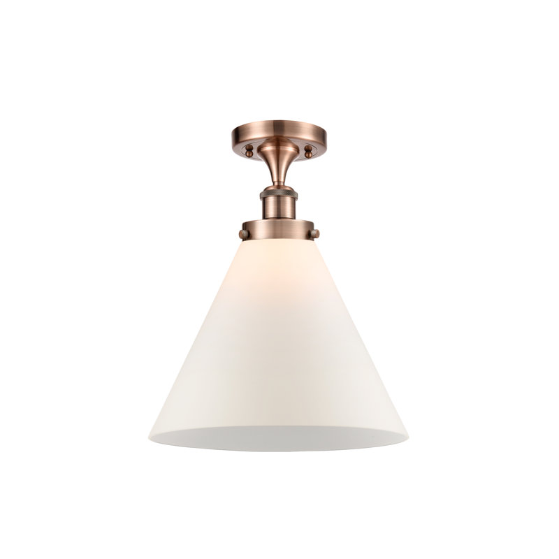 Plafonnier semi-encastré 1 lumière Ballston Urban Cone, Cuivre antique, Blanc mat, H 13 po x l 12 po x P 12 po