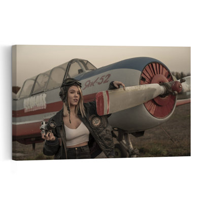 Vintage Aviator Woman Classic Retro Vintage Portrait Wall Art Print by Arsen Alaberdov - Print