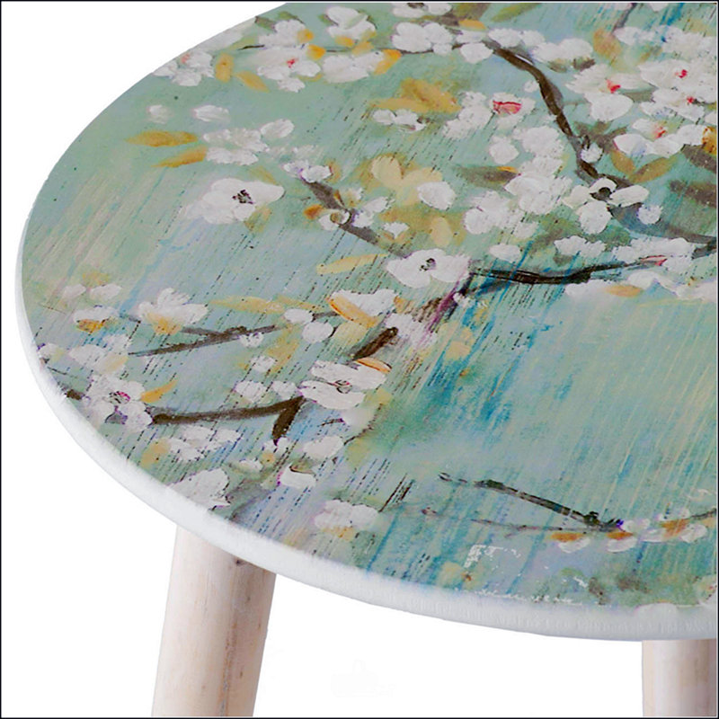 Ensemble de 2 tables d'appoint, table basse ronde, plateau en cerisier peint