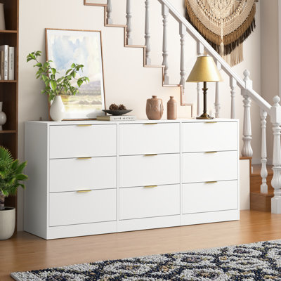 Commode moderne avec 9 tiroirs, 63 po de large espace de rangement pour la chambre à coucher et le couloir
