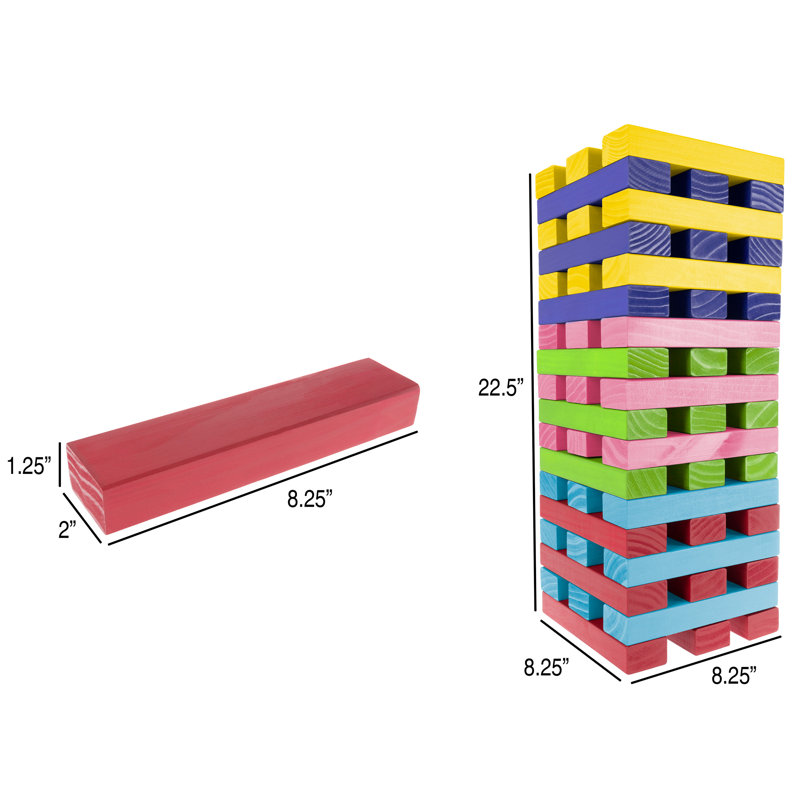 Hey! Play! Nontraditional Giant Wooden Blocks Tower Stacking Game with Dice, Outdoor Yard Game, For Adults, Kids, Boys and Girls  (Rainbow Color)