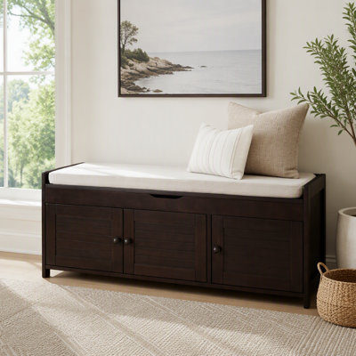 Banc de rangement rustique avec portes à volets et compartiment caché