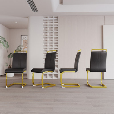Chaises de salle à manger modernes, chaise d'appoint rembourrée en similicuir à dossier haut en polyuréthane avec pieds en forme de C, pieds en métal pour la salle à manger, chaise de bureau, meuble-lavabo 