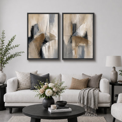 "Neutre", art géométrique abstrait, images de salon, impression sur toile encadrée, 2 pièces
