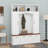 Hall Tree With Golden Hooks And Handles, Practical Entryway Walnut Bench With Adjustable Shelves, Farmhouse Wooden Style Coat And Shoe Rack