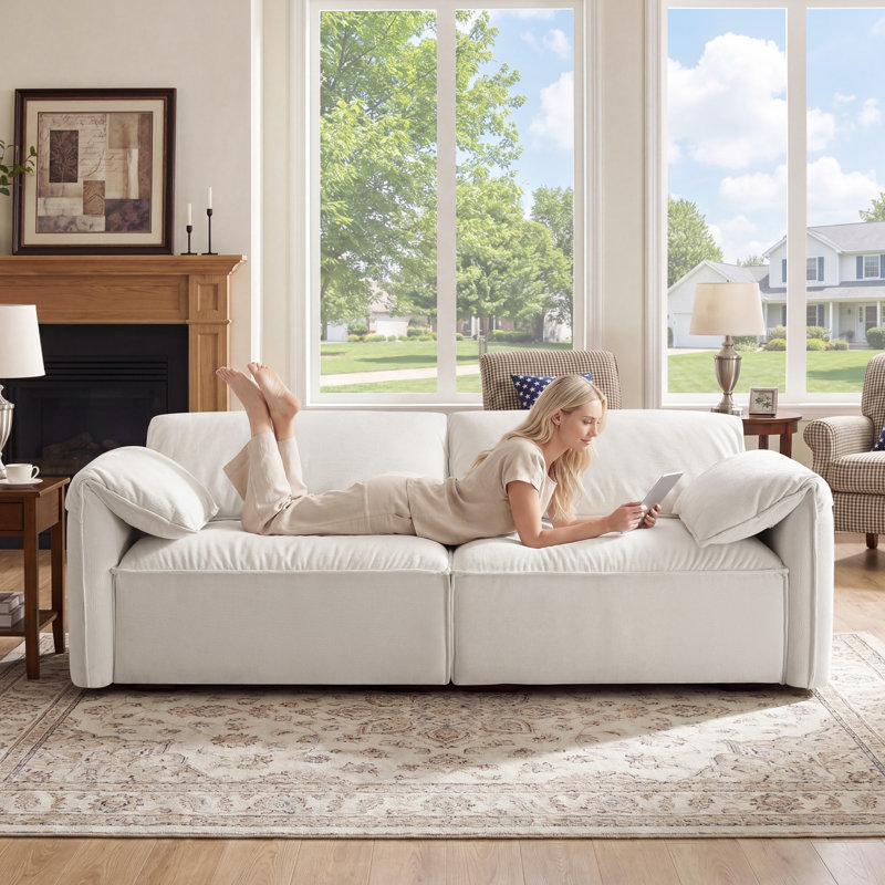 Louai 92.5'' Chenille Upholstered Sofa, Beige Polyester Twill