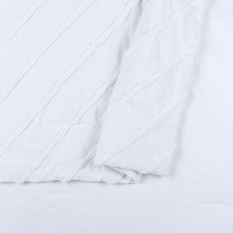  Chenille Chevron White 3-Piece Cotton Comforter Set, Full/Queen Comforter + 2 Standard Shams