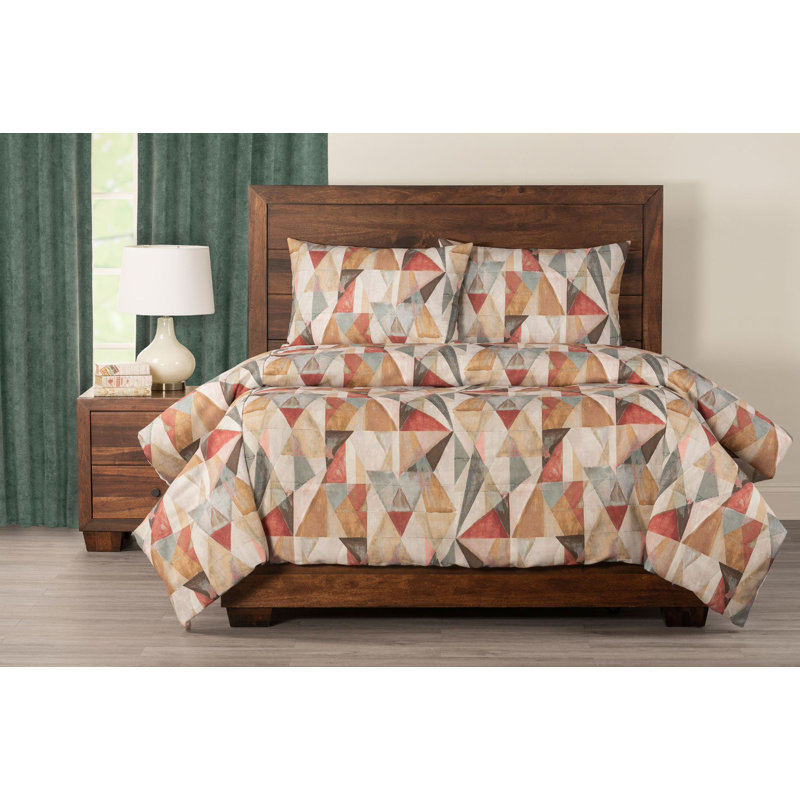 Geometric Print Multi-Color Duvet Cover Set, California King Duvet Cover + 2 King Shams, Red