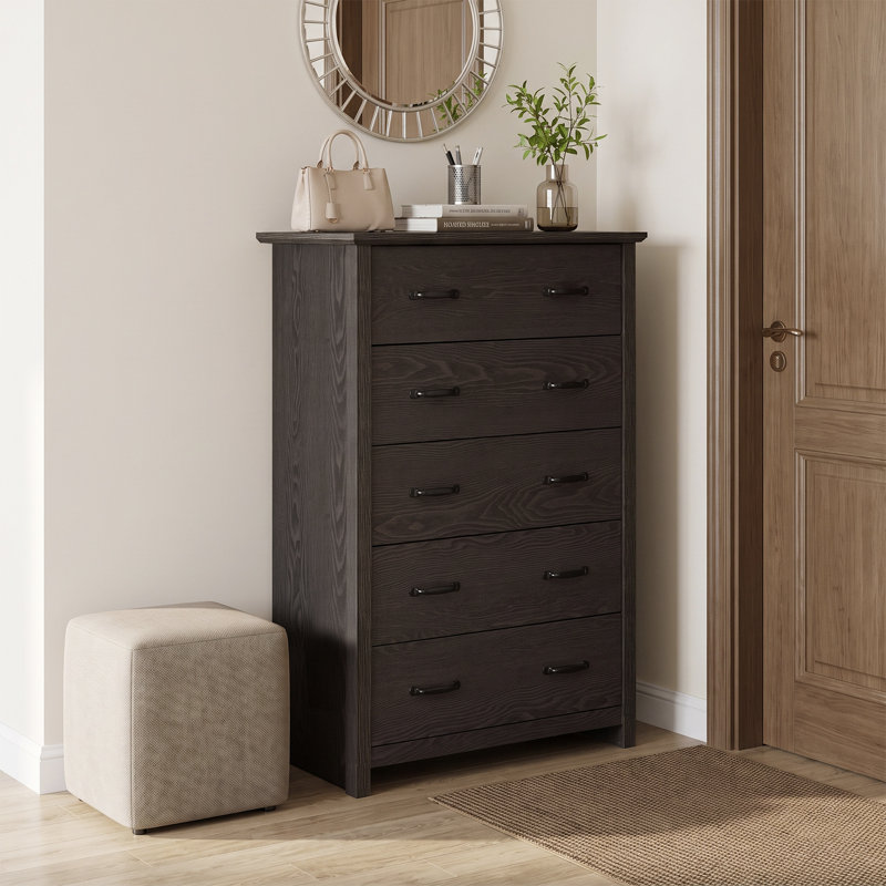 Commode 5 tiroirs Airlee, Gris foncé