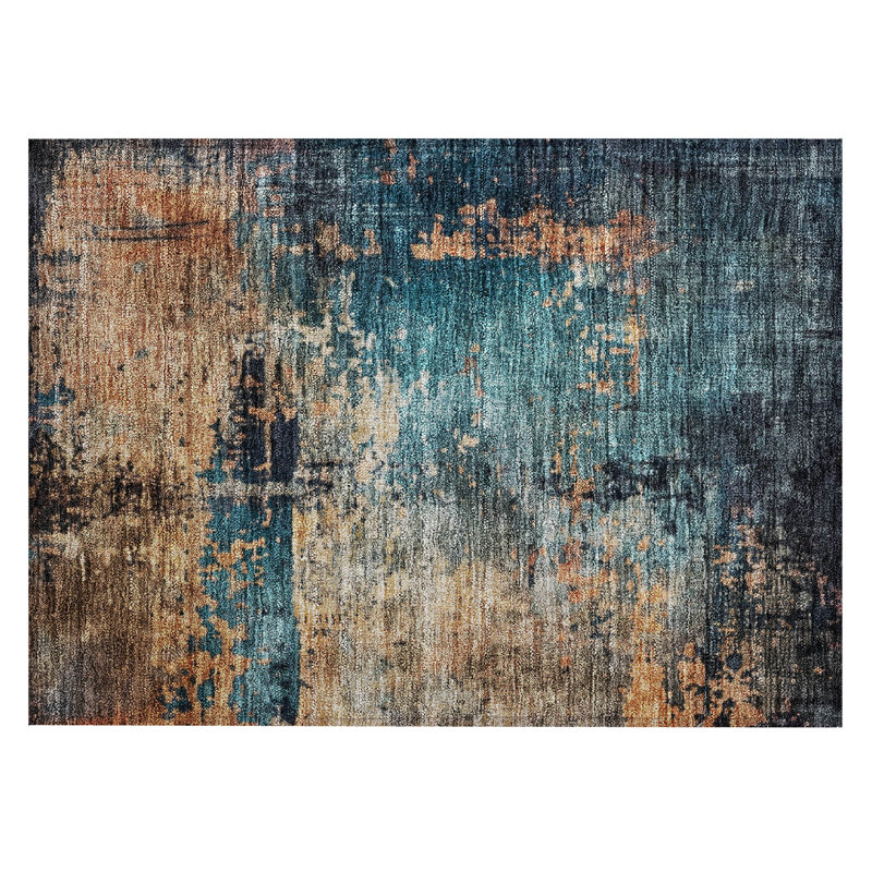 Red Abstract Rectangular Synthetic Washable Rug 30" x 20"