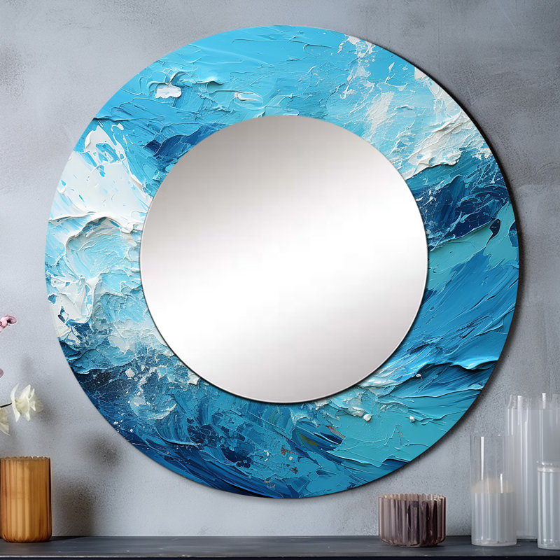 Cerulean Seascape III - Landscapes Large Wall Mirror, Modern Round Decorative Mirror, Printed Metal Art, 23" x 23"