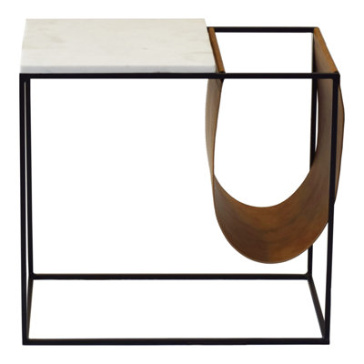 Table d'appoint en marbre blanc avec toile en cuir végétalien multicolore