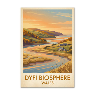 Dyfi Biosphere, Wales - Romantic Estuary And Rolling Hills Travel Poster. Giclee Print On Wrapped Canvas. Wall Art, Home Decor - Regions & Scenic Areas, Wales - Wrapped Canvas Print