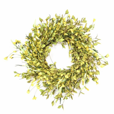 26" Artificial Farmhouse Spring Summer Blossom Cluster Greenery Foliage Berry Floral Wreath For Front Door