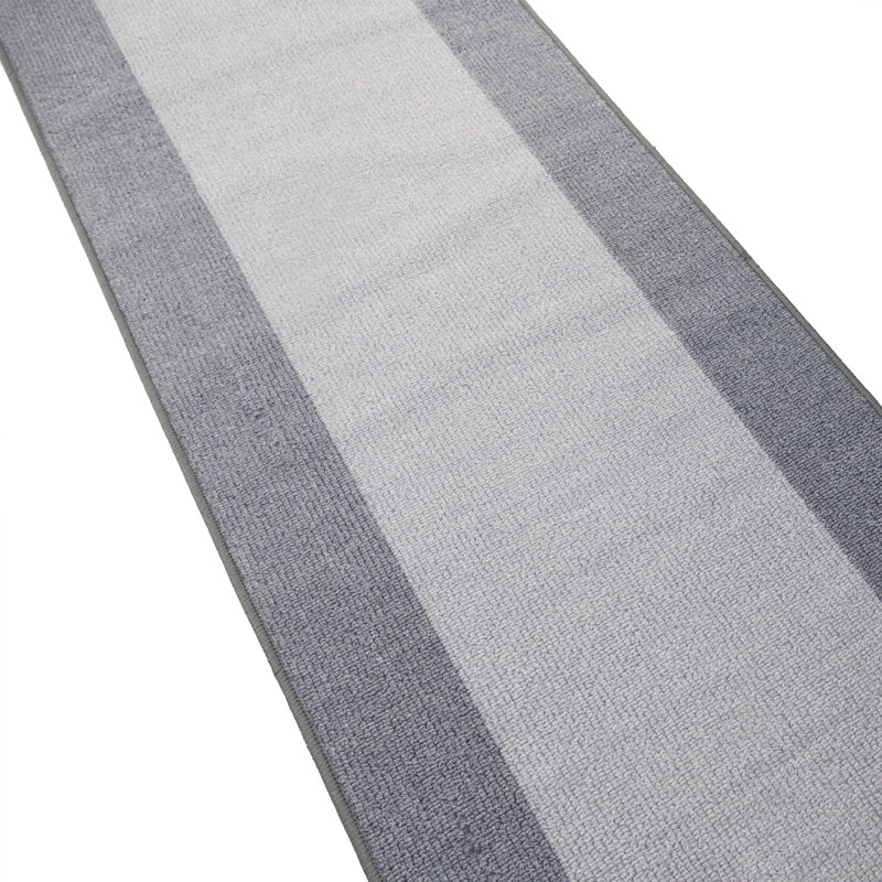 Custom Size Runner Rug Berber Style Low Pile Bordered Gray Design Slip Resistant Runner Rugs by Feet, Runner 2'2" x 12'