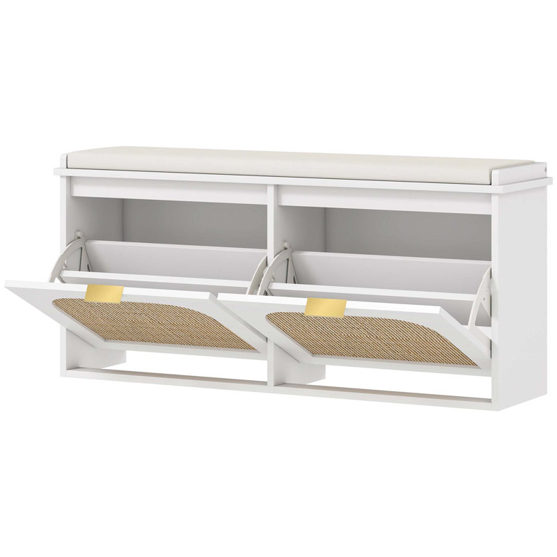 Shoe Storage Bench, 47cm H x 104cm W x 26cm D, Beige/White