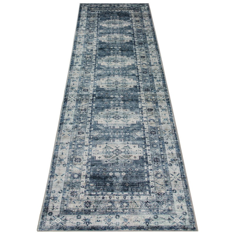 Darryl-James Vintage Distressed Machine Washable and Foldable Soft Plush Rug Non-Slip, Runner 2'6" x 9'