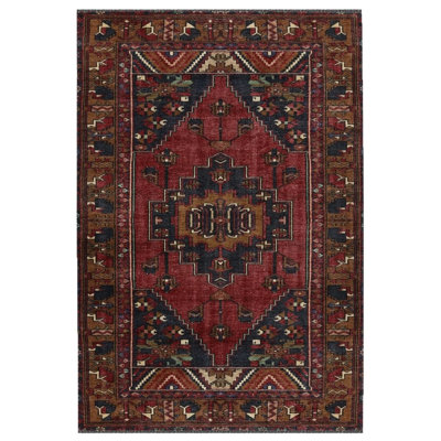 Corbe Moroccan Brown Burgundy Machine Woven Cotton Polyester Area Rug