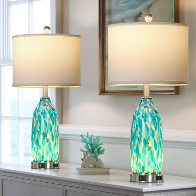 Lampes de table 26 "en verre côtier USB avec contrôle tactile et veilleuse 26"