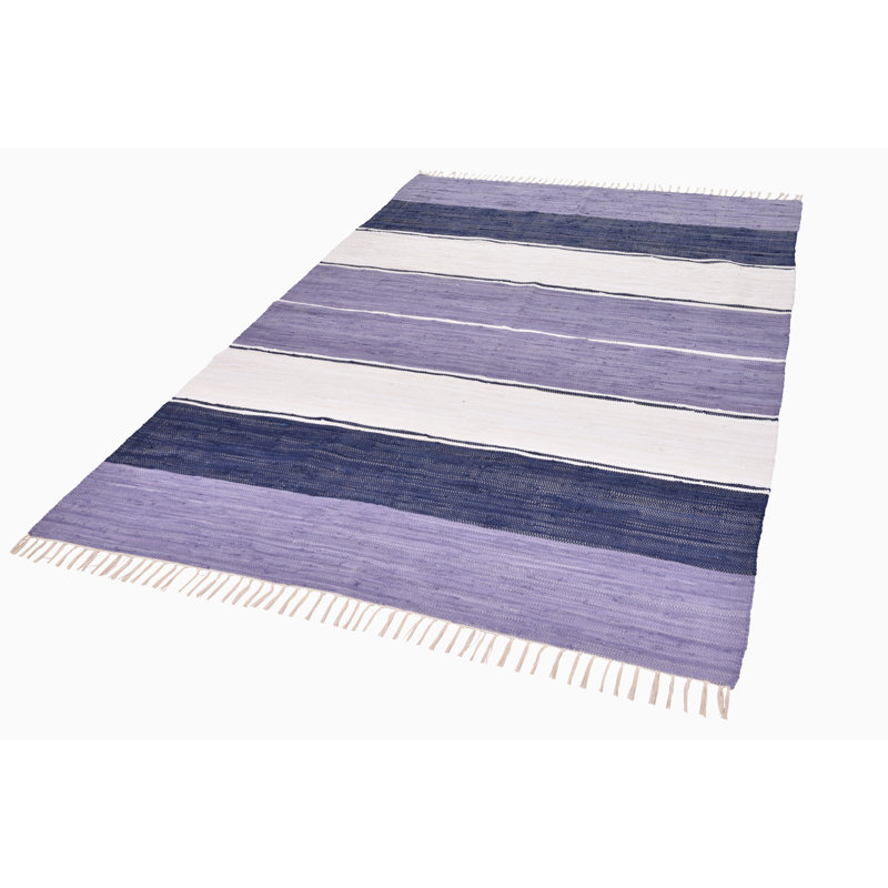 Striped Cotton Hand Woven Area Rug, Rectangle 160 x 230cm