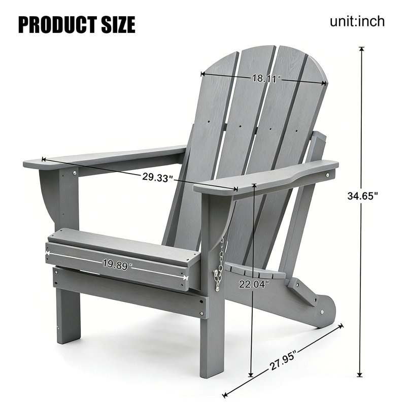 Adirondack Folding Chair With Dual Cup Holders - Hdpe All-weather Outdoor Chairs, Wood-like Patio Chair, Gray
