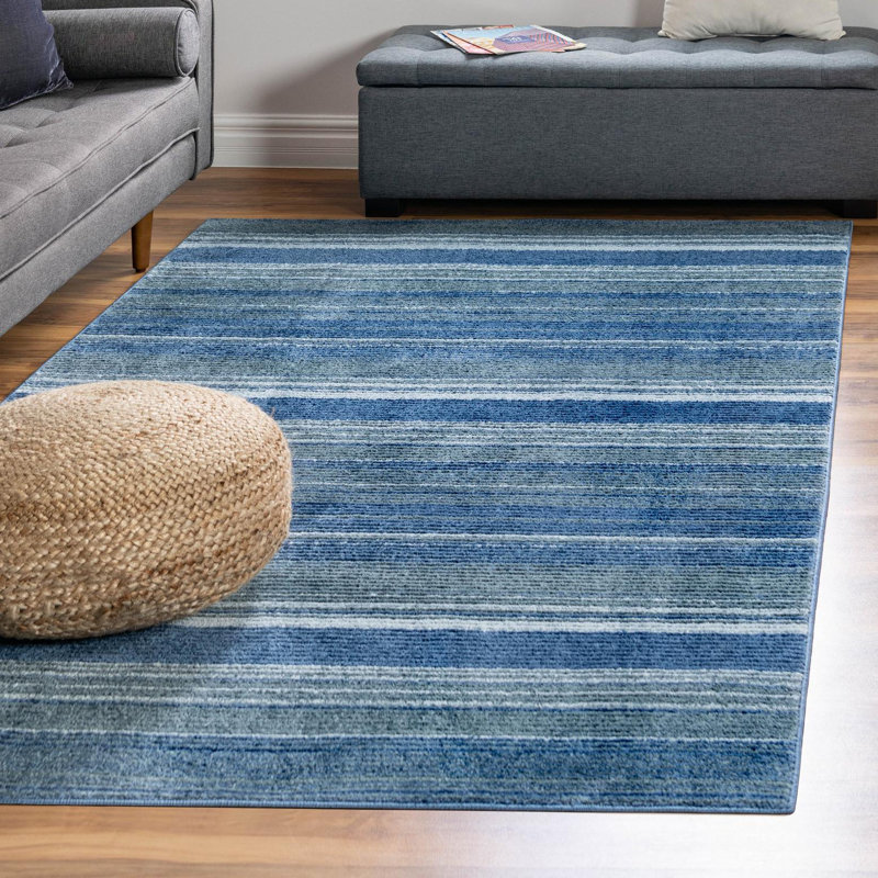 Tapis d'intérieur rayé Hulsey, Blue, Rectangle 4 pi 1 po x 6 pi 3 po