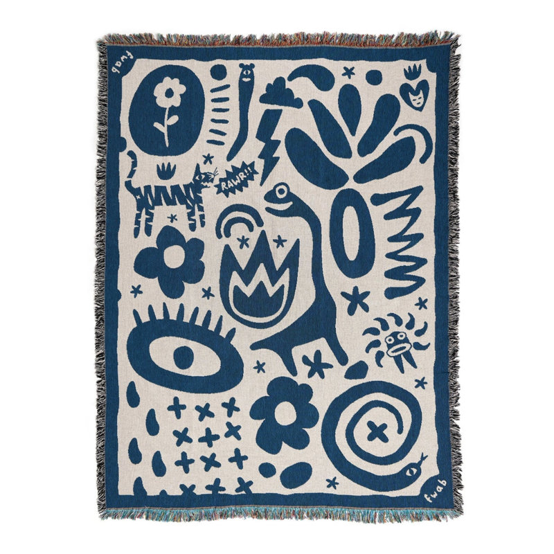 Blue And White Doodles Throw Blanket