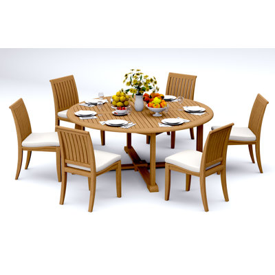Lagos Teak Wood Patio Dining Set with Round Table