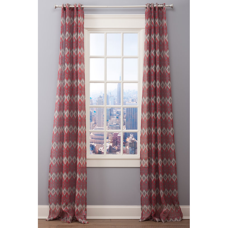 Ikat Linen Drapery Sheer, 50" W x 118" L, Red