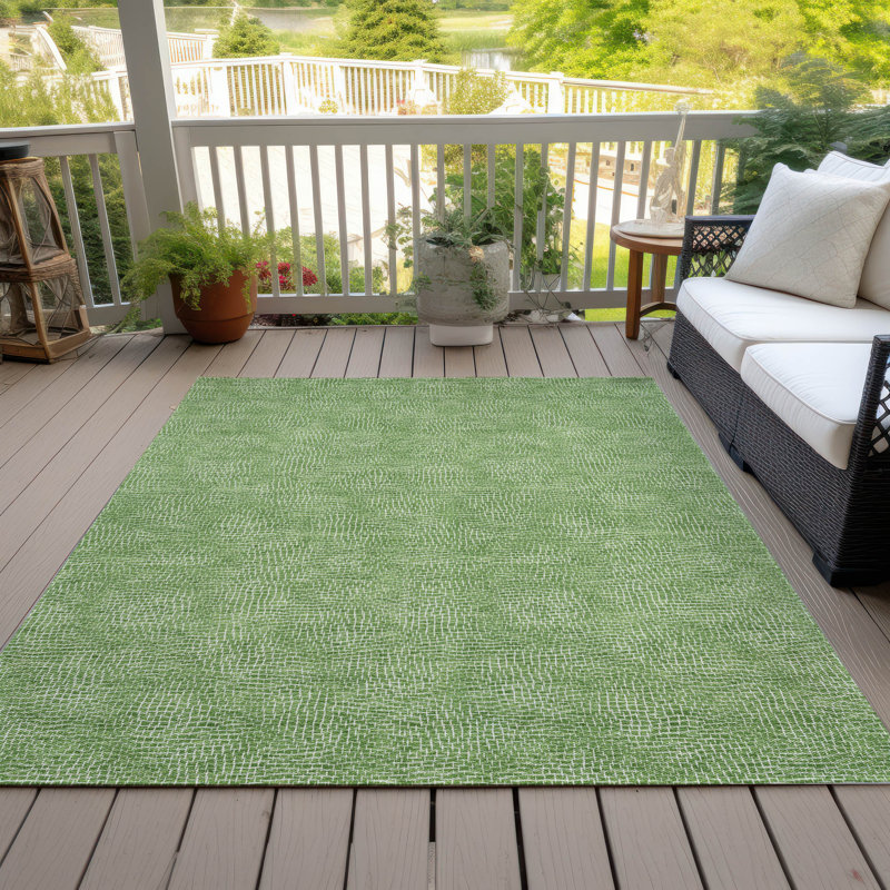 Green Rectangular Flat Woven Synthetic Washable Rug 3' x 5'